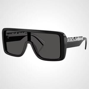 New Dolce & Gabbana Sunglasses Black Rectangle Shield Aviator Mask White Logo